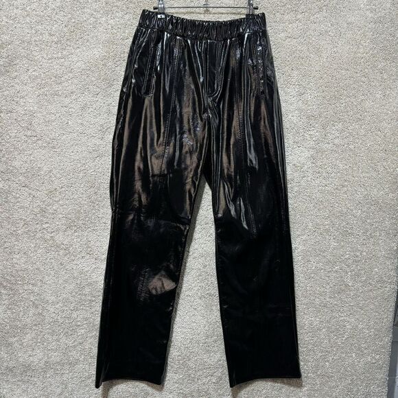 BlankNYC Black Pleather Wide Leg Pants Women's Medium Pull On High Rise Trousers - Picture 4 of 16